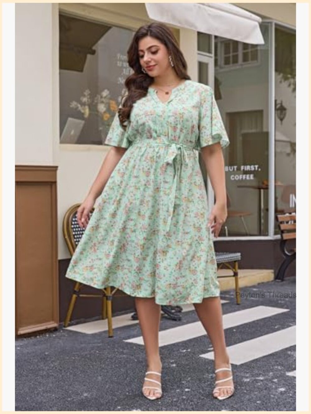 Plus Size Floral V-Neck A-Line Dress with Pockets - Picture 3 of 7